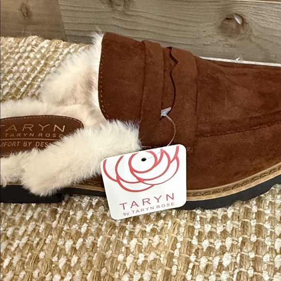 Taryn Rose Dora Brown Suede Fur-Lined Mules, NWT - Picture 7 of 7